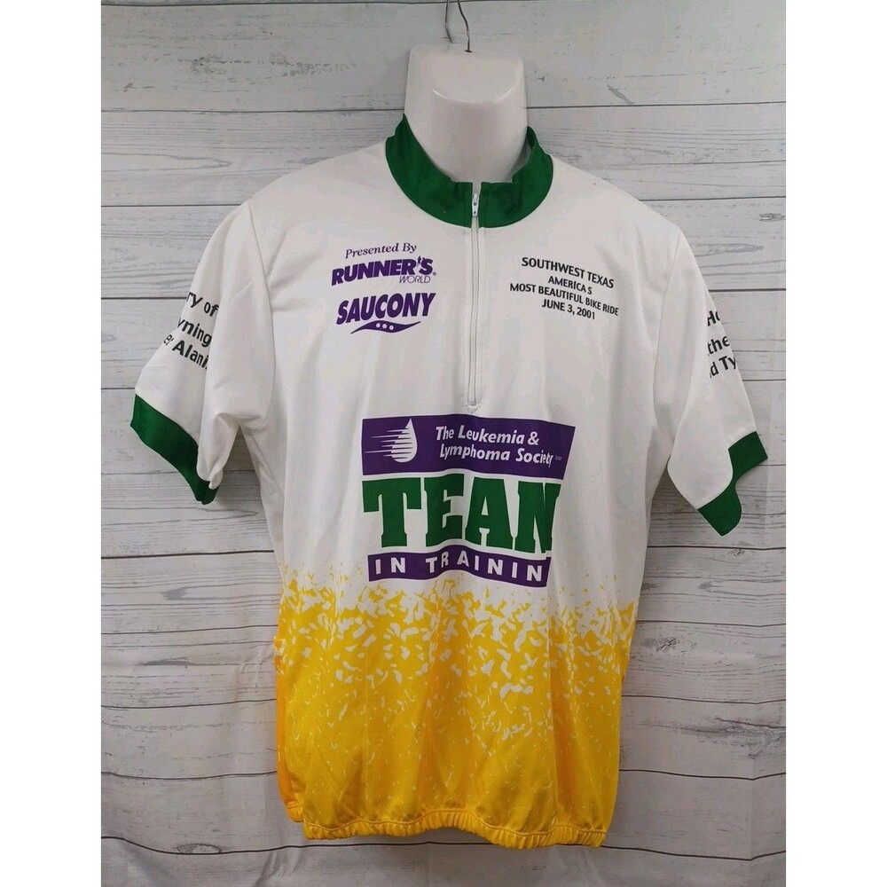 Vtg The Leukemia Lymphoma Society Cycling Jersey Yellow Southwest Texas XL 2001
